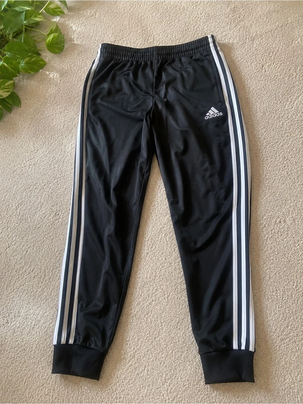 adidas Black Jogger Pants with White Side Stripes - Kids